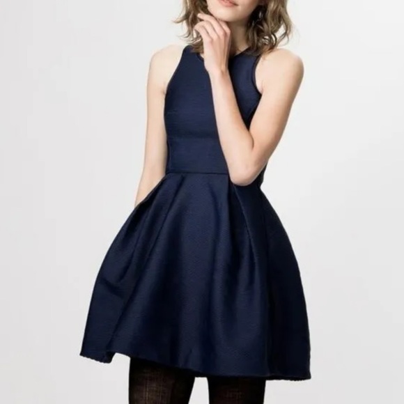 Maje Dresses & Skirts - Maje Grease Fit and Flare Midnight Blue Marine Mini Dress Ribbed Textured